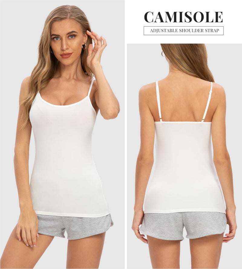 Rosyline 4 Piece Women Camisole Basic Undershirt Adjustable Spaghetti Strap Tank Top Black/White/Grey/Wine Red M - Image 2