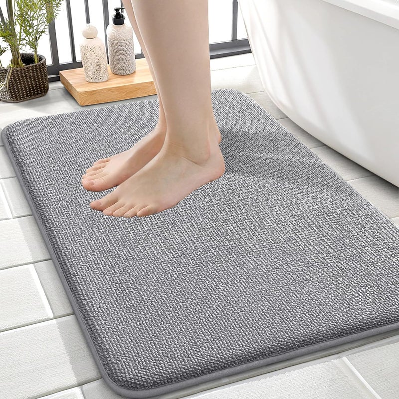 OLANLY Thick Memory Foam Bath Mat Rug 24x16, Extra Soft Absorbent Bathroom Rug, Quick Dry Bath Mats, Non-Slip, Machine Washable Carpet for Bathroom, Tub and Shower, Home Decor Accessories, Grey - Image 1