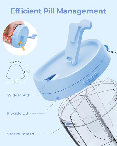 AMOOS Cute Pill Dispenser with 7 Large Compartments, Portable Pill Bottle Organizer with Wide Opening for Easy Use, Anti-Mix Pill Organizer for Travel, BPA-Free Pill Container, Blue - Image 4