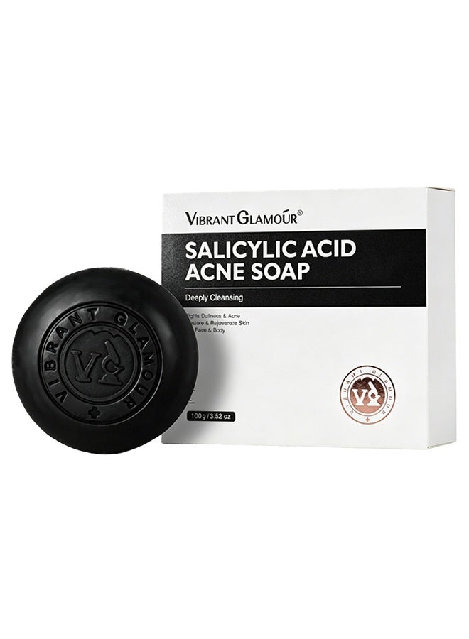 Vibrant Glamour Salicylic Acid Acne Soap 100g, Pore Exfoliating Softening Skin Face Deep Cleansing Body Wash Bath Soap Salicylic Acid Acne Treatment Soap - Image 1