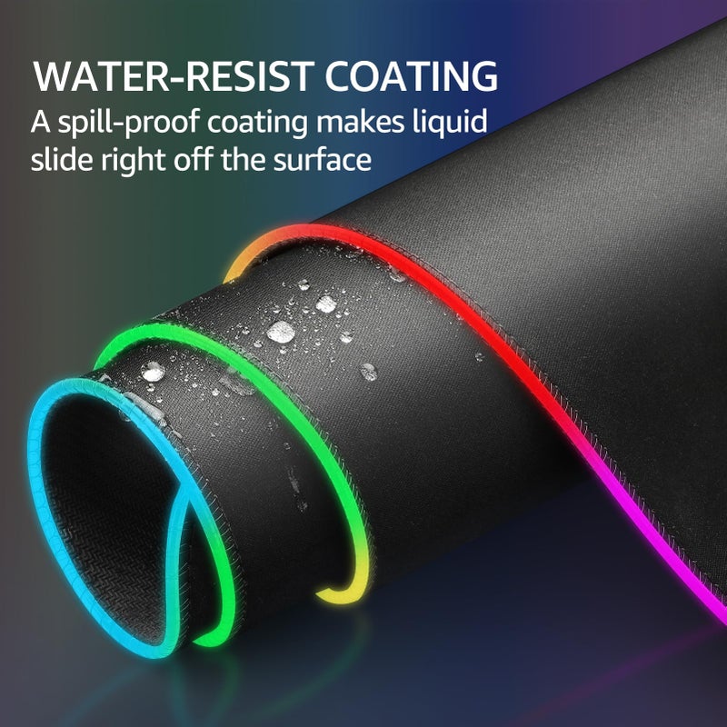 KTRIO RGB Large Gaming Mouse Pad with Stitched Edges, Superior Micro-Weave Cloth, Non-Slip Base, Water Resist Coating, 31.5 x 11.8 in, RGB Black - Image 5