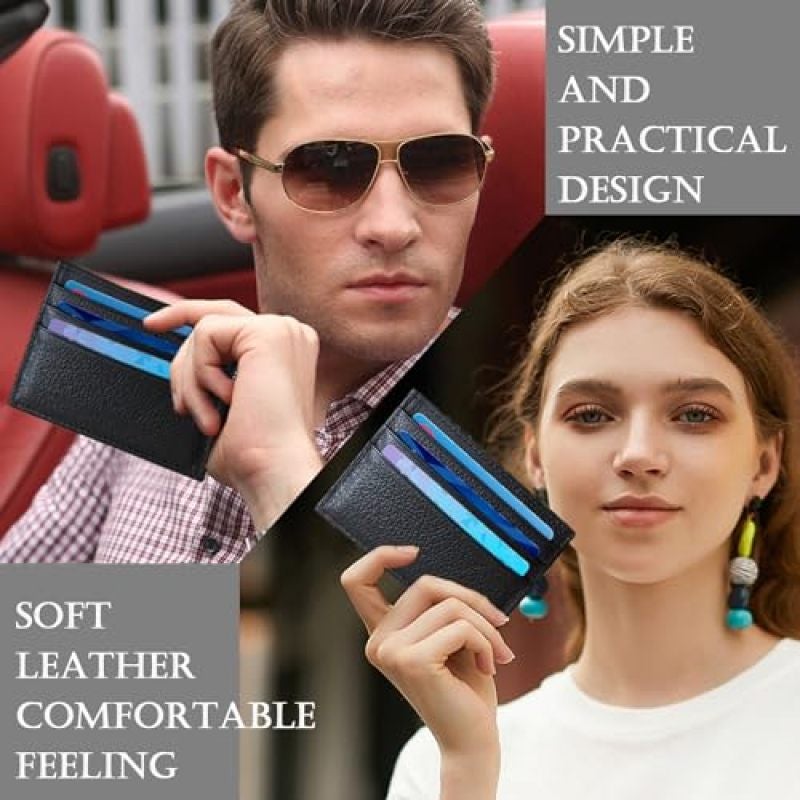 Rfid Blocking Credit Card Holder: Black Slim Leather Sleeve - Minimalist Front Pocket Wallet for Daily Carry & Travel - Image 5