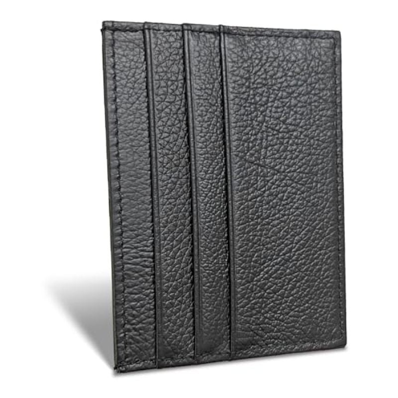 Rfid Blocking Credit Card Holder: Black Slim Leather Sleeve - Minimalist Front Pocket Wallet for Daily Carry & Travel - Image 1