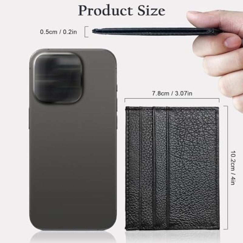 Rfid Blocking Credit Card Holder: Black Slim Leather Sleeve - Minimalist Front Pocket Wallet for Daily Carry & Travel - Image 2