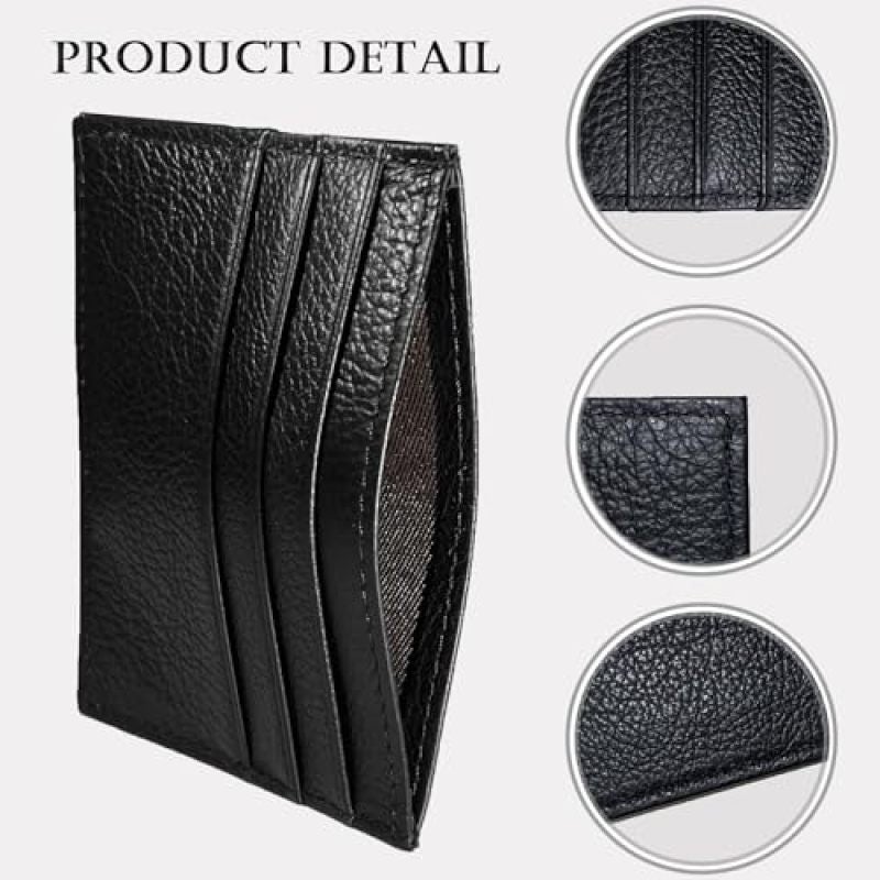 Rfid Blocking Credit Card Holder: Black Slim Leather Sleeve - Minimalist Front Pocket Wallet for Daily Carry & Travel - Image 3