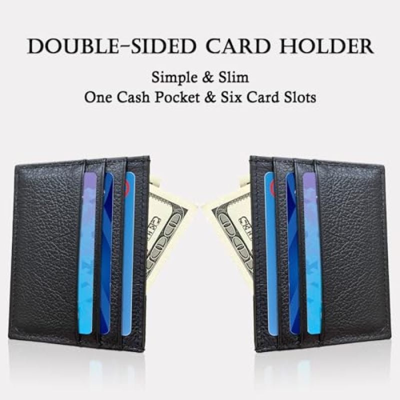 Rfid Blocking Credit Card Holder: Black Slim Leather Sleeve - Minimalist Front Pocket Wallet for Daily Carry & Travel - Image 4