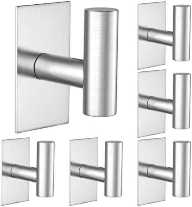 VAEHOLD Wall Towel Hooks, Heavy Duty Sticky Holder Waterproof Towel Hooks for Hanging Coat, Clothes, Closet Hook Wall Mount for Kitchen (Silver, 2 Pack) - Image 1