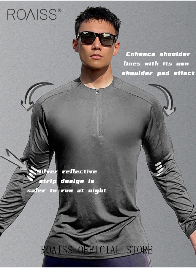 Men Quick Dry and Breathable Round Neck Sweatshirt with Quarter Zip Long Sleeve Athletic Shirts Slim Fit Top for Running Basketball Workout Gym - pzsku/Z47F6A08F75782B10F2E2Z/45/_/1708506635/d97fcd47-7492-45bf-9591-14580f36f3a3