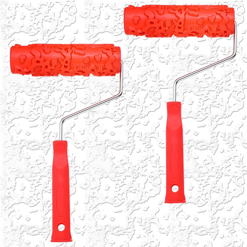 MBAIYO 2 Pcs 7'' Textured Paint Roller, Rubber Pattern Paint Texture Roller Drywall Texture Rollers for Ceiling Mud Clay Furniture Wall Decoration(EG323T) - Image 1
