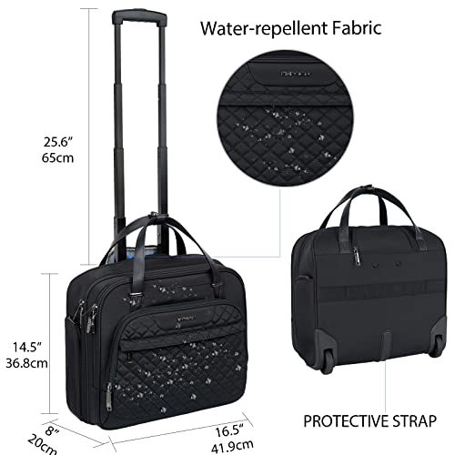 EMPSIGN Rolling Laptop Bag Women with Wheels, Briefcase for Women Fits Up to 15.6 Inch Laptop Briefcase on Wheels, Water-Repellent Overnight Rolling Computer Bag with RFID Pockets, Black - Image 2