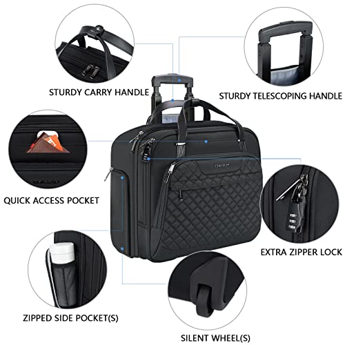 EMPSIGN Rolling Laptop Bag Women with Wheels, Briefcase for Women Fits Up to 15.6 Inch Laptop Briefcase on Wheels, Water-Repellent Overnight Rolling Computer Bag with RFID Pockets, Black - Image 4