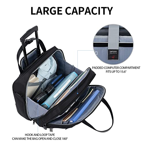 EMPSIGN Rolling Laptop Bag Women with Wheels, Briefcase for Women Fits Up to 15.6 Inch Laptop Briefcase on Wheels, Water-Repellent Overnight Rolling Computer Bag with RFID Pockets, Black - Image 3