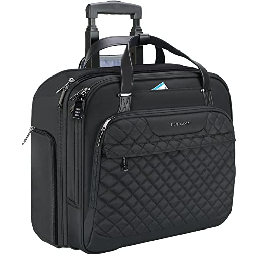 EMPSIGN Rolling Laptop Bag Women with Wheels, Briefcase for Women Fits Up to 15.6 Inch Laptop Briefcase on Wheels, Water-Repellent Overnight Rolling Computer Bag with RFID Pockets, Black - Image 1