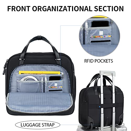 EMPSIGN Rolling Laptop Bag Women with Wheels, Briefcase for Women Fits Up to 15.6 Inch Laptop Briefcase on Wheels, Water-Repellent Overnight Rolling Computer Bag with RFID Pockets, Black - Image 5