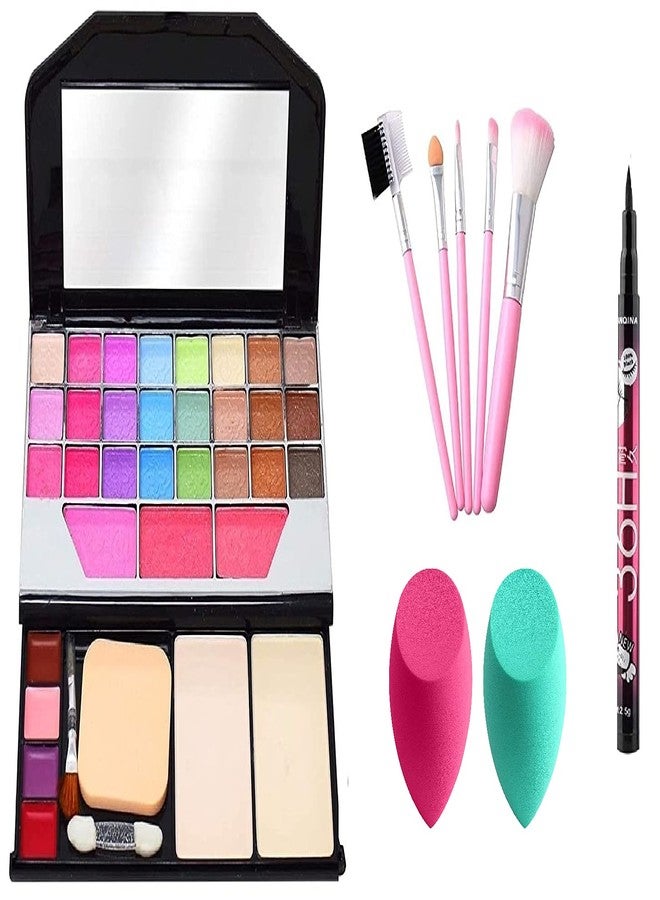 PROTYA Makeup Kit For Girls + PRO TYA 5 pcs Makeup brush + 2 Puff sponges + 18 Hour Black Eyeliner (6155) - Image 2