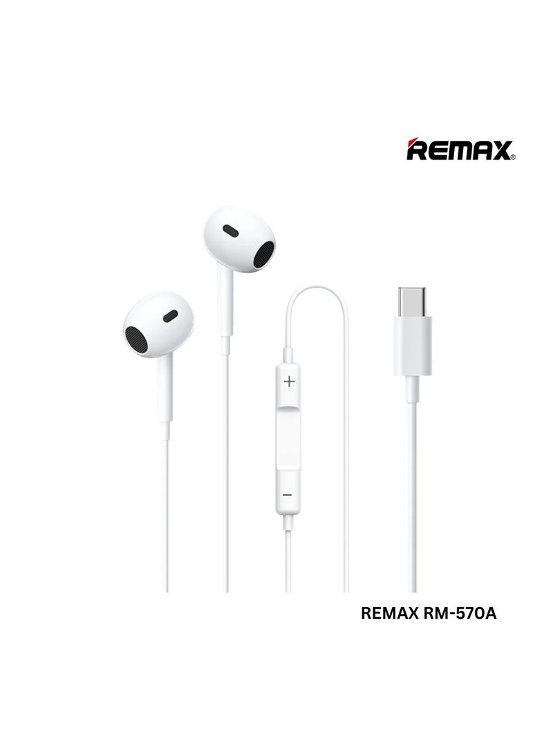REMAX RM-570A Type-C Wired Earphone For Music & Call (1.2M)