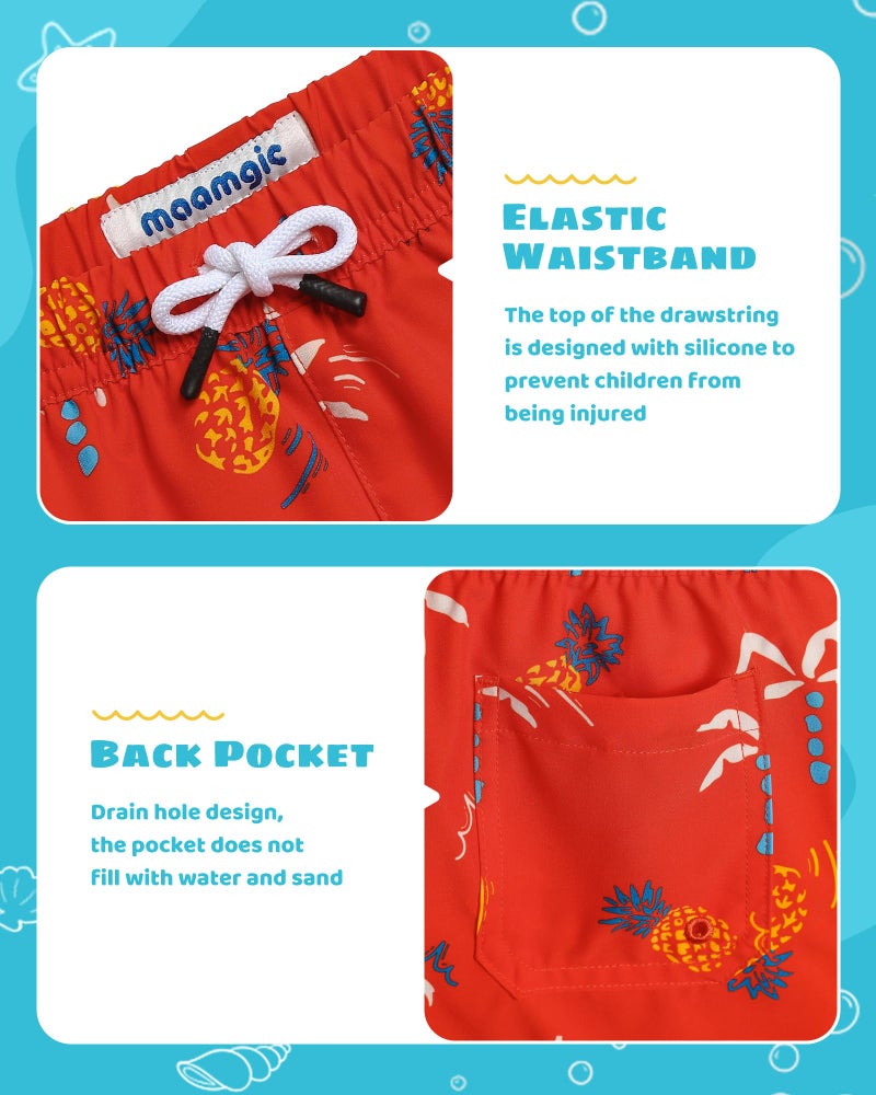 maamgic Boys Swim Trunks with Compression Liner Toddler Stretch Swim Shorts Quick Dry Swimming Trunks Boxer Brief 2 in 1 Beach Shorts Red Pineapple 5/6 - Image 3