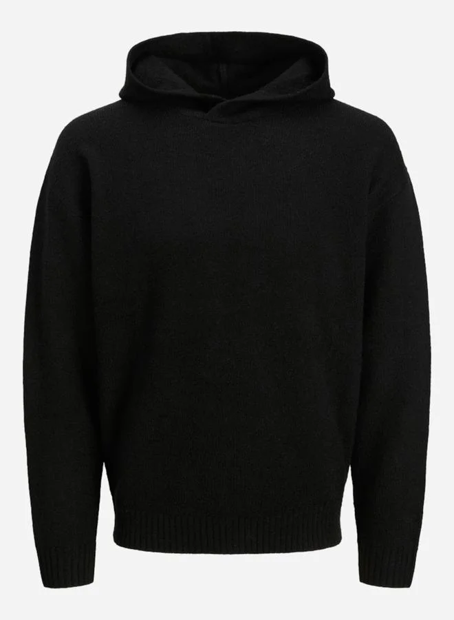 JACK & JONES Black Flat Knit Knit Hoodie