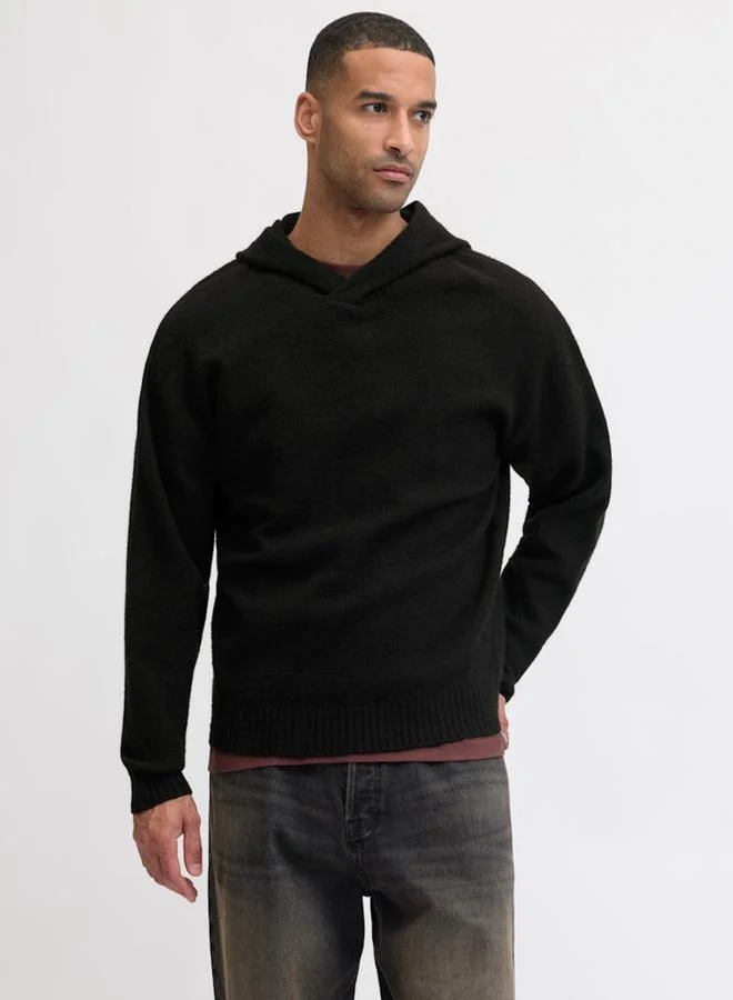 JACK & JONES Black Flat Knit Knit Hoodie