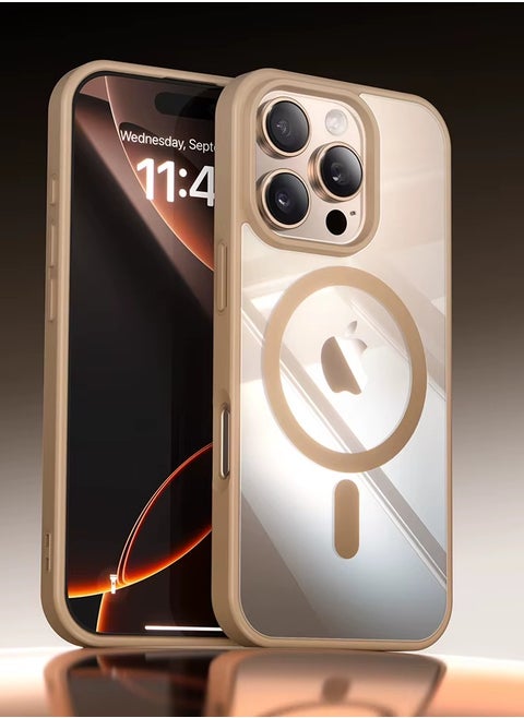 iPhone 16 Pro Max Magsafe Transparent with Desert Brown Bumper Case - N52 Stronger Magnets - Shockproof Protection