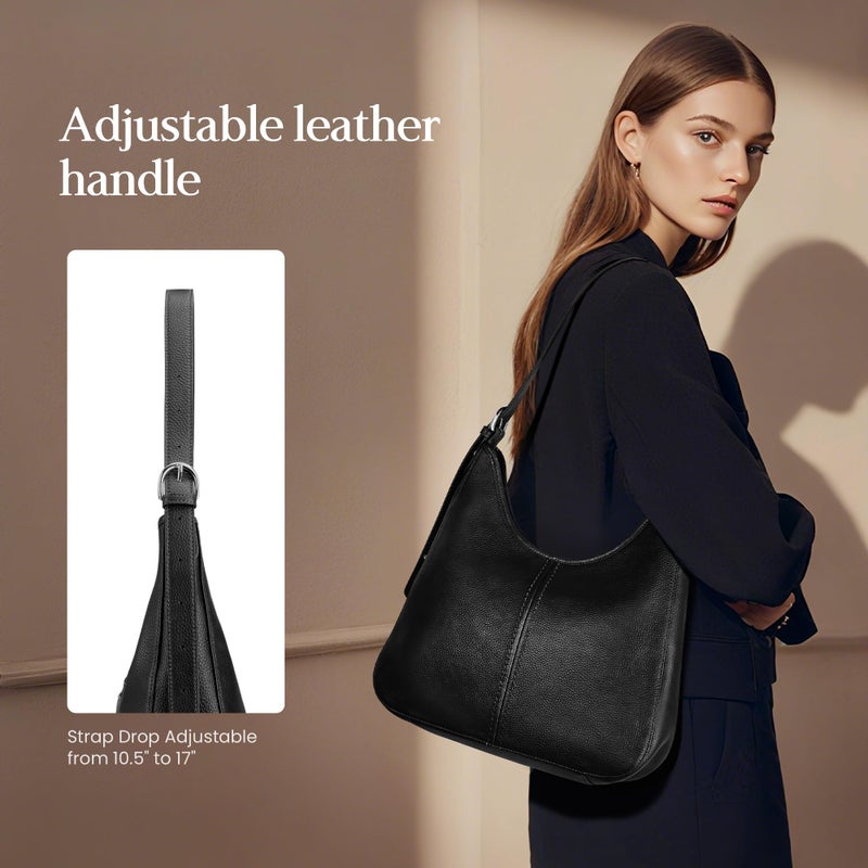 befen Genuine Leather Hobo Bags for Women, Soft Real Leather Women's Shoulder Bag Handbags, Leather Shoulder Hobo Purse Designer Bags with Adjustable Strap for Daily Work Travel Fall Fashion, Black - Image 3