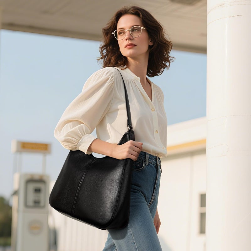 befen Genuine Leather Hobo Bags for Women, Soft Real Leather Women's Shoulder Bag Handbags, Leather Shoulder Hobo Purse Designer Bags with Adjustable Strap for Daily Work Travel Fall Fashion, Black - Image 2