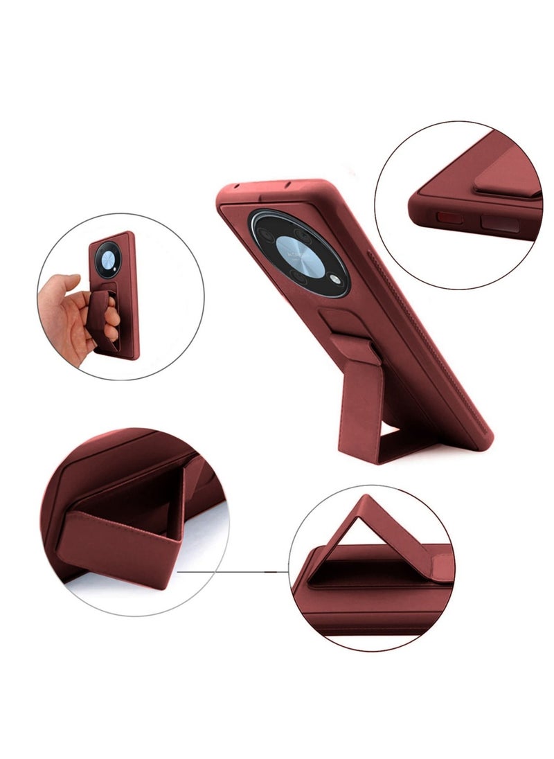 إلترازون Magnetic Hand Grip Case for Huawei Nova Y90 – Shockproof TPU Back Cover with Built-In Stand, Anti-Slip Design, Raised Edges & Finger Strap Holder – Brown - Image 5