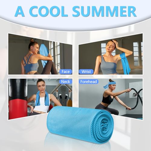PAWPRO 4 Packs Cooling Towels for Neck and Face Soft Breathable Gym Towels with Waterproof Bag Carabiner MultiColored Sweat Towels for Gym Running Yoga Light BlueRoyal BlueBlackGrey - Image 3