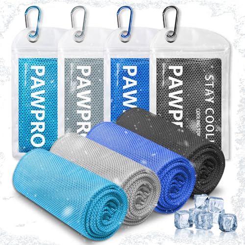 PAWPRO 4 Packs Cooling Towels for Neck and Face Soft Breathable Gym Towels with Waterproof Bag Carabiner MultiColored Sweat Towels for Gym Running Yoga Light BlueRoyal BlueBlackGrey - Image 1