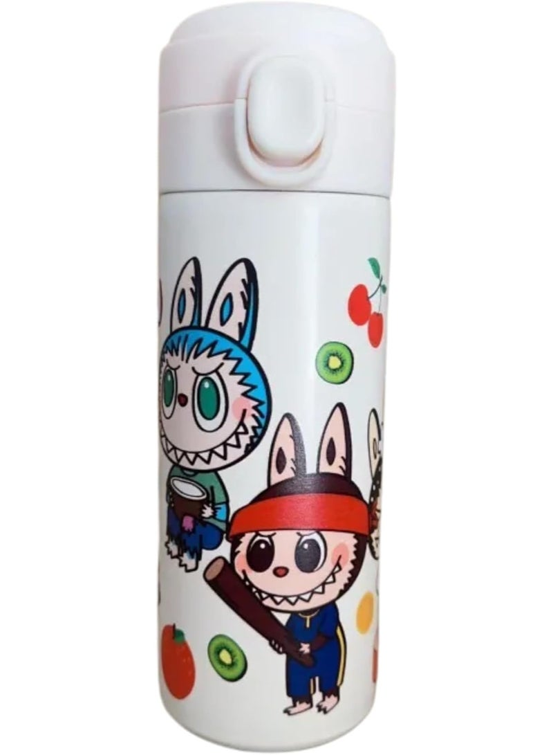 Twisoo Mini Cartoon 304 Stainless Steel Insulated Cup – Portable Pea Vacuum Bottle with Pop-Up Buckle Lid, Travel Souvenir Thermal Flask for Hot & Cold Drinks (Cream) - Image 1