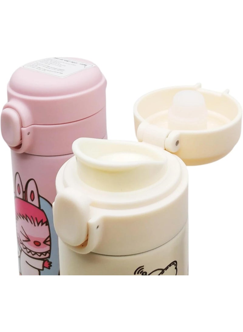 Twisoo Mini Cartoon 304 Stainless Steel Insulated Cup – Portable Pea Vacuum Bottle with Pop-Up Buckle Lid, Travel Souvenir Thermal Flask for Hot & Cold Drinks (Cream) - Image 3