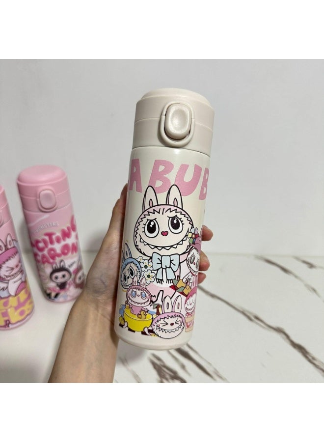 Twisoo Mini Cartoon 304 Stainless Steel Insulated Cup – Portable Pea Vacuum Bottle with Pop-Up Buckle Lid, Travel Souvenir Thermal Flask for Hot & Cold Drinks (Cream) - Image 2