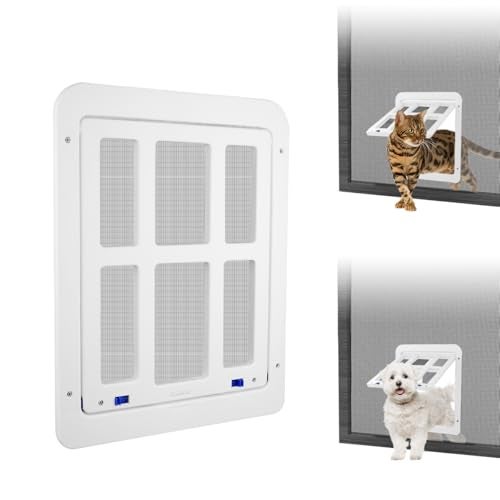 NAMSAN Cat Screen Door Flap Opening 83 x 103 inches Doggie Door for Screen Door Window Cat Door Magnetic SelfClosing Cat Door for Sliding Door Lockable White