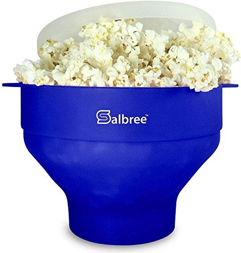 The Original Salbree Collapsible Silicone Microwave Popcorn Popper Maker Machine Microwavable Bowl Holds 16 Cups Uses Hot Air and Oil Always Optional  The Most Colors Available Blue