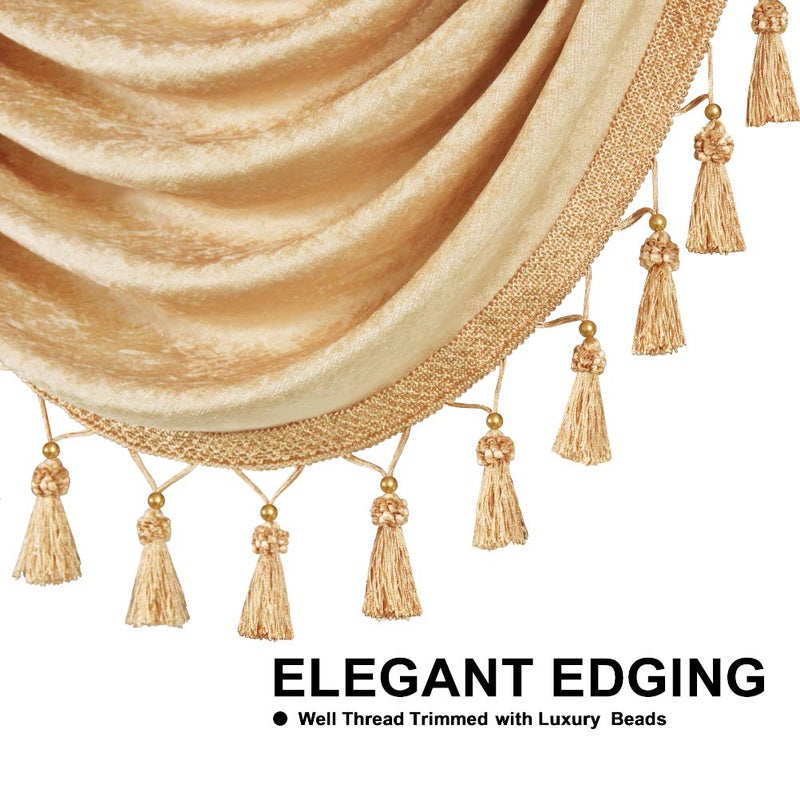 ELKCA الستائر النافذة من Elkca Gold Chenille Valance لغرفة المعيشة فالس شلال فاخرة لجيب قضيب غرفة النوم (W69 Inch 1 لوحة)  - Image 3
