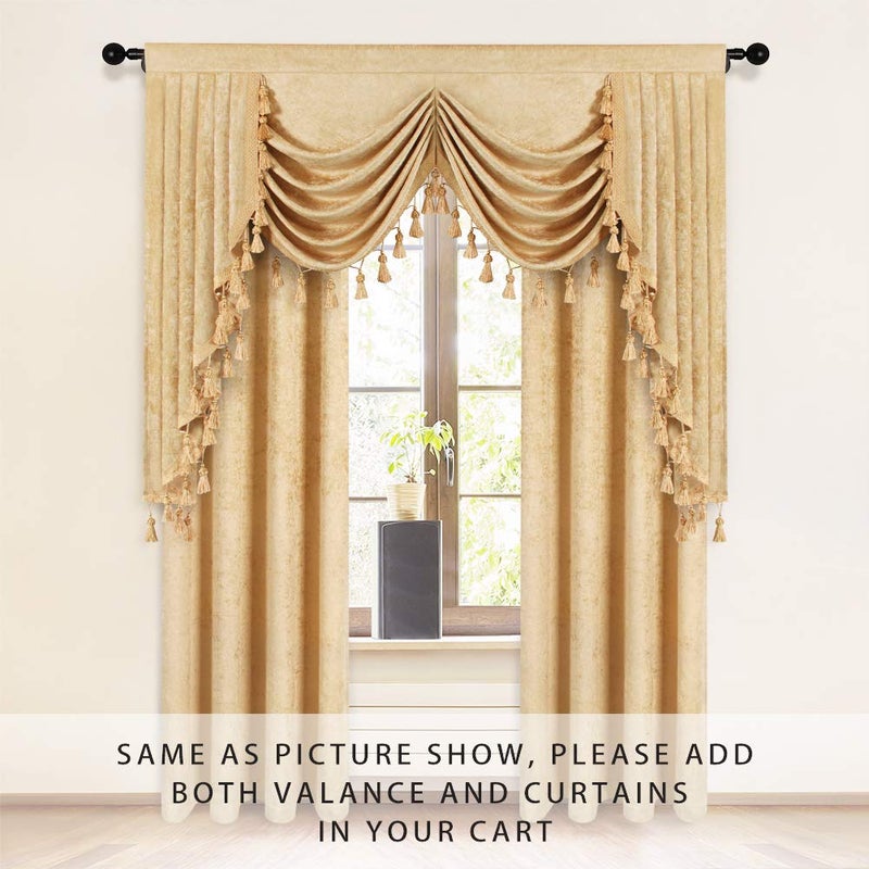 ELKCA الستائر النافذة من Elkca Gold Chenille Valance لغرفة المعيشة فالس شلال فاخرة لجيب قضيب غرفة النوم (W69 Inch 1 لوحة)  - Image 2