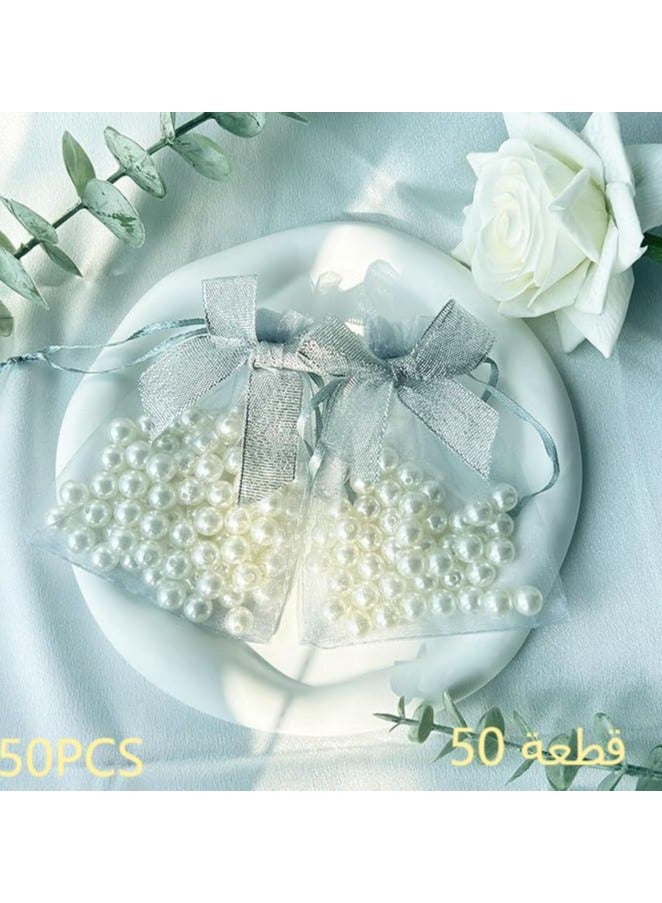 50 PCS Premium Silver Sheer Organza Bags 3.6"x2.7" Wedding Favor Bags Jewelry Gift Bags for Party Christmas Festival - Image 1