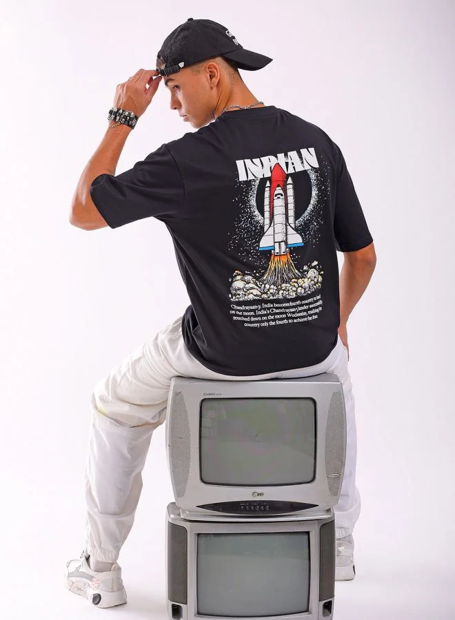 The Indian Garage Co Men Boxy Oversized Graphic Back Printed Round Neck Tshirt