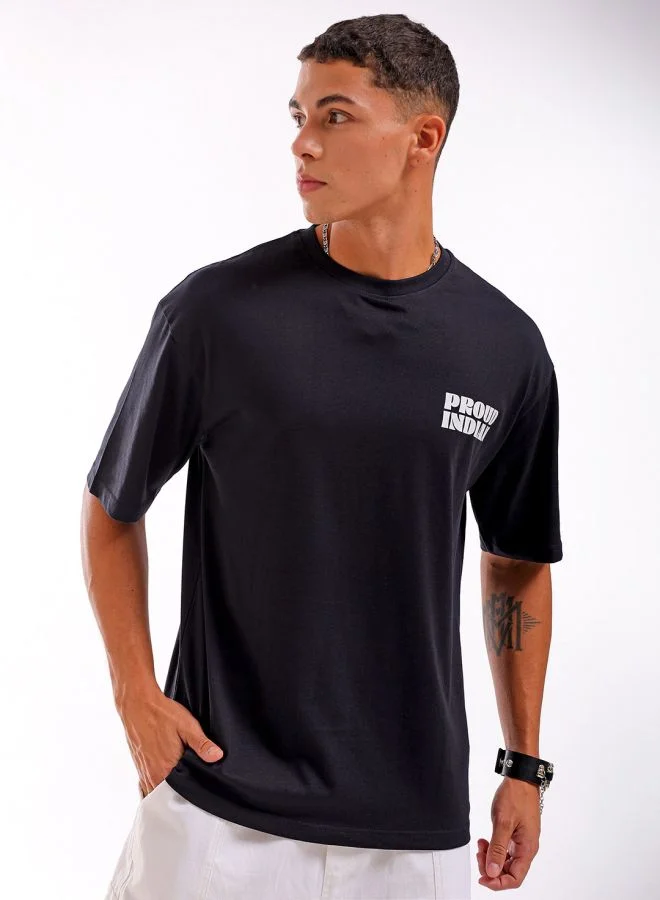 The Indian Garage Co Men Boxy Oversized Graphic Back Printed Round Neck Tshirt