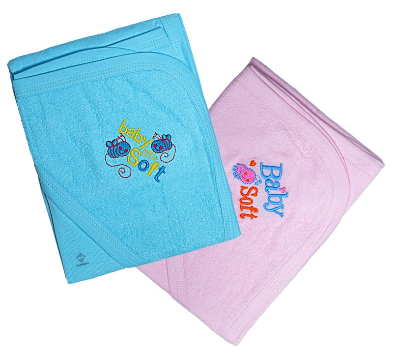 Sathiyas Akash 100% Cotton Embroidered Baby Towels - Pack of 2 - Image 2