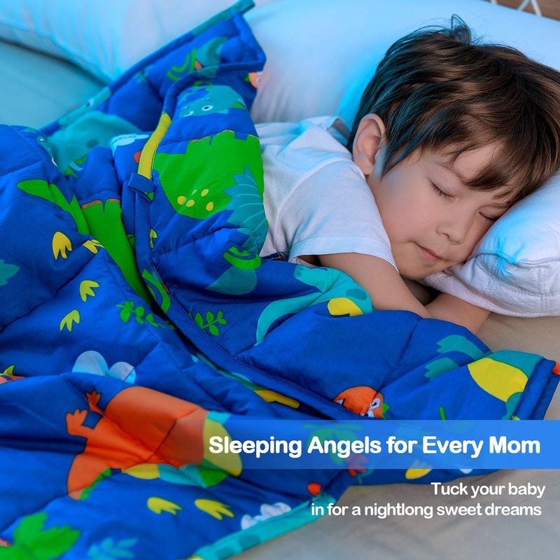 Sivio Weighted Blanket - All-Natural 100% Cotton Weighted Blanket 10 lbs 41 x 60 inches, Breathable Soft Throw Blanket for Calm Sleeping for Home and School Nap, Blue Dinosaur - Image 2