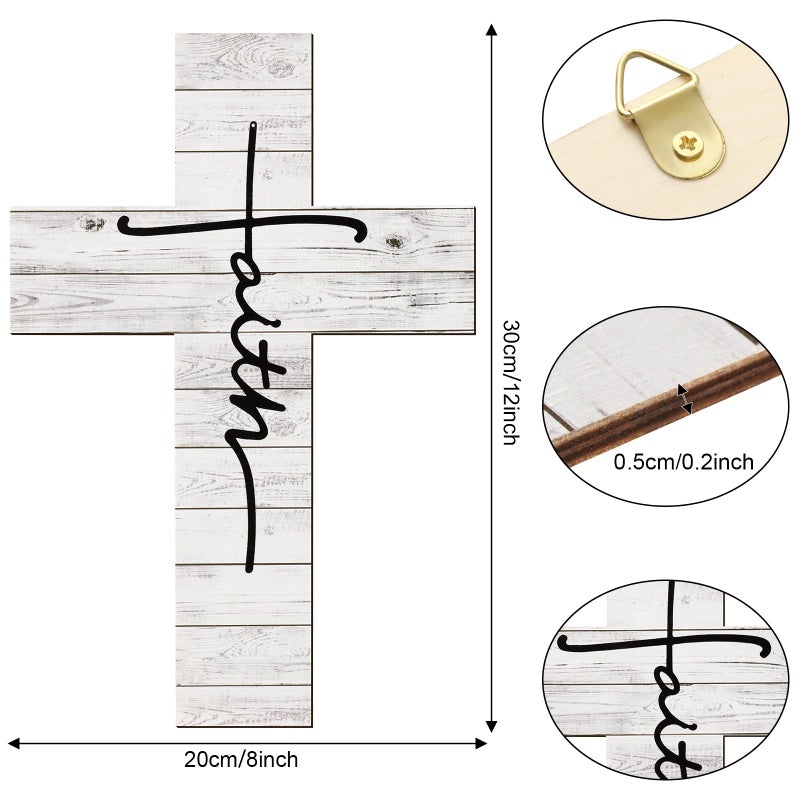 Jetec 3 Pieces Easter Faith Love Hope Cross Sign Crosses Wall Decor Wood Wall Hanging Rustic Cross Vintage Religious Love Art Decor Farmhouse Home Hanging Decorations, 12 x 8 Inch(White) - Image 2