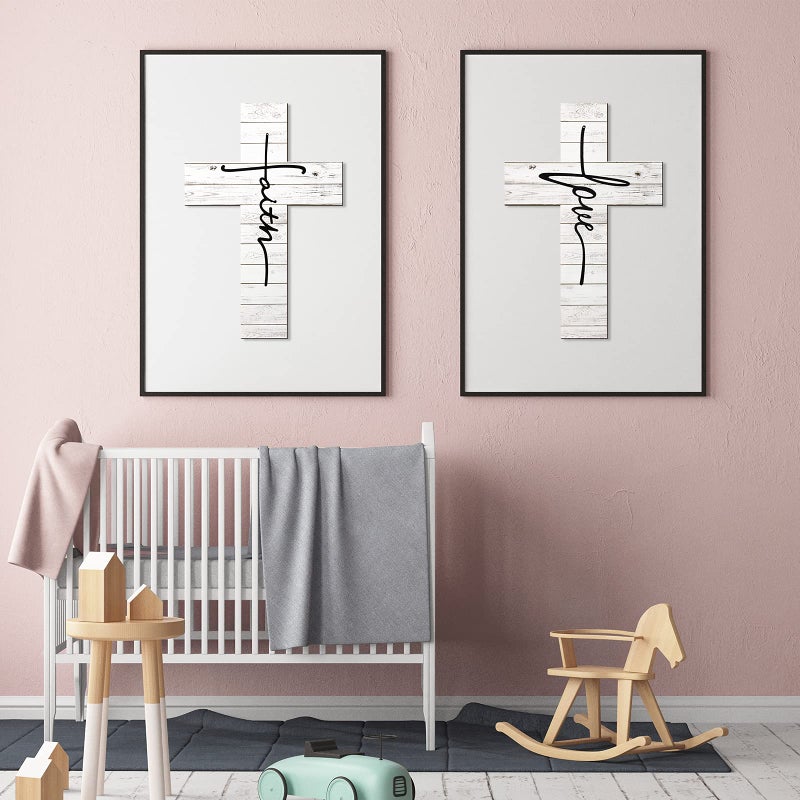 Jetec 3 Pieces Easter Faith Love Hope Cross Sign Crosses Wall Decor Wood Wall Hanging Rustic Cross Vintage Religious Love Art Decor Farmhouse Home Hanging Decorations, 12 x 8 Inch(White) - Image 5