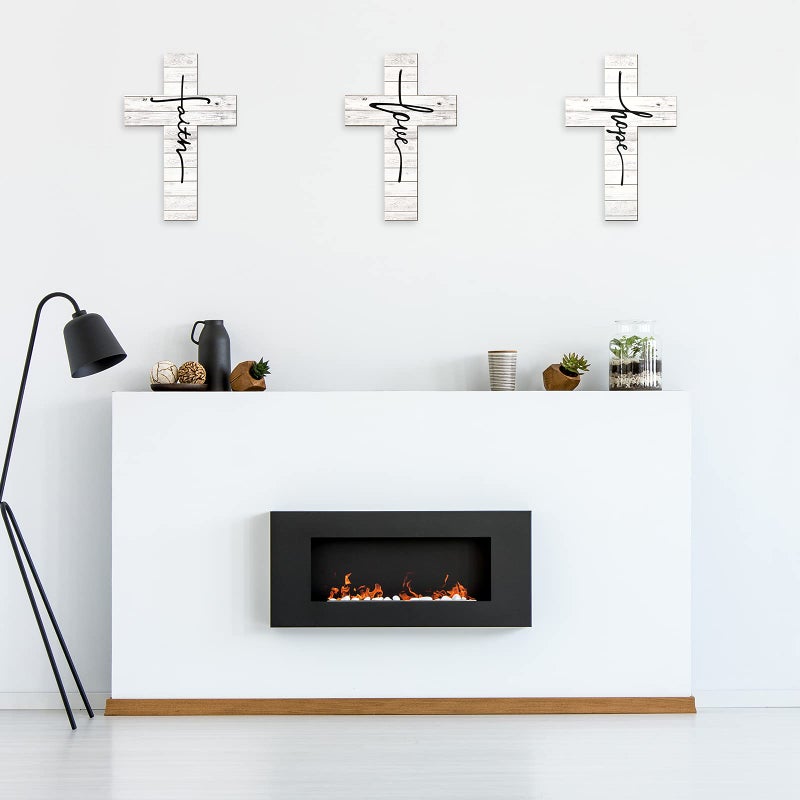 Jetec 3 Pieces Easter Faith Love Hope Cross Sign Crosses Wall Decor Wood Wall Hanging Rustic Cross Vintage Religious Love Art Decor Farmhouse Home Hanging Decorations, 12 x 8 Inch(White) - Image 3