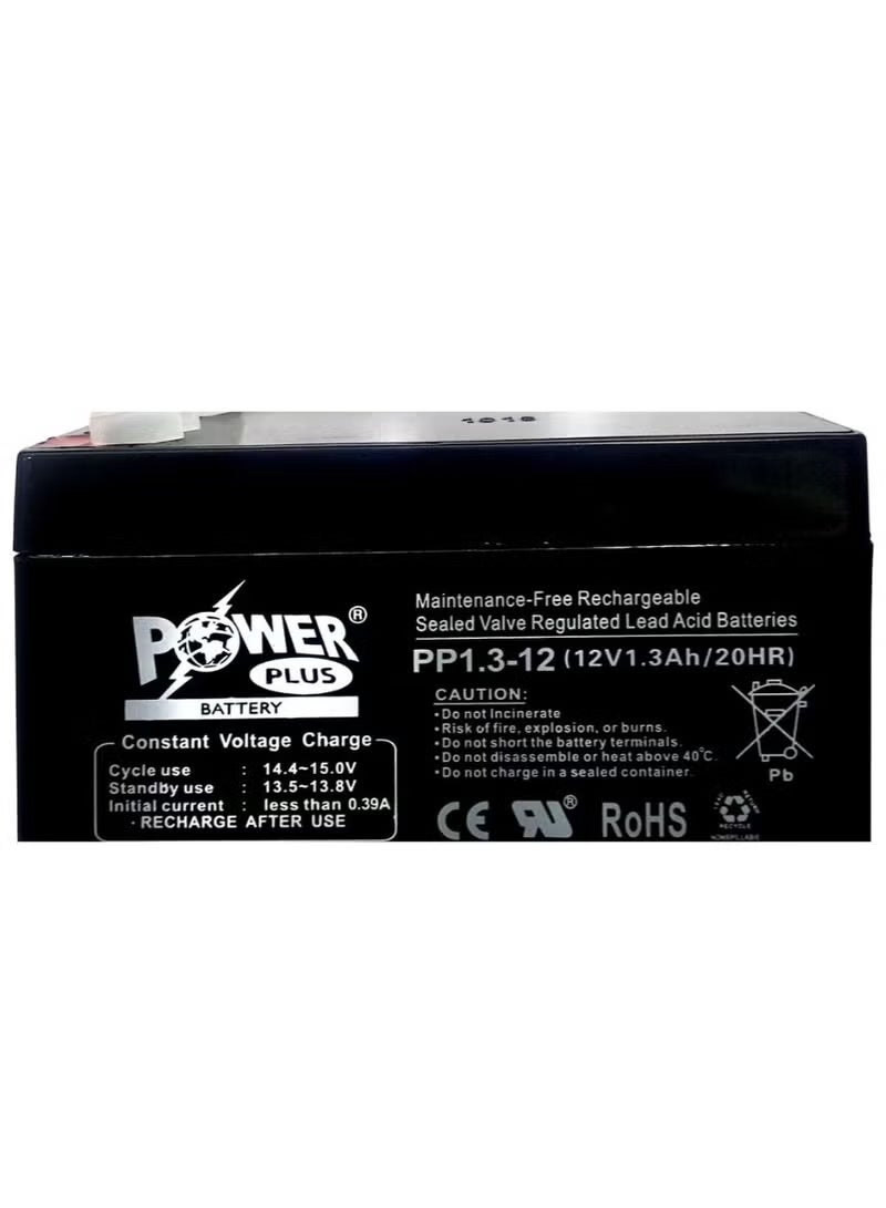 Power Plus PP1.3-12 Sealed Lead Acid Battery 12V 1.3Ah Rechargeable VRLA Battery for UPS Emergency Backup and Security Systems - Image 1