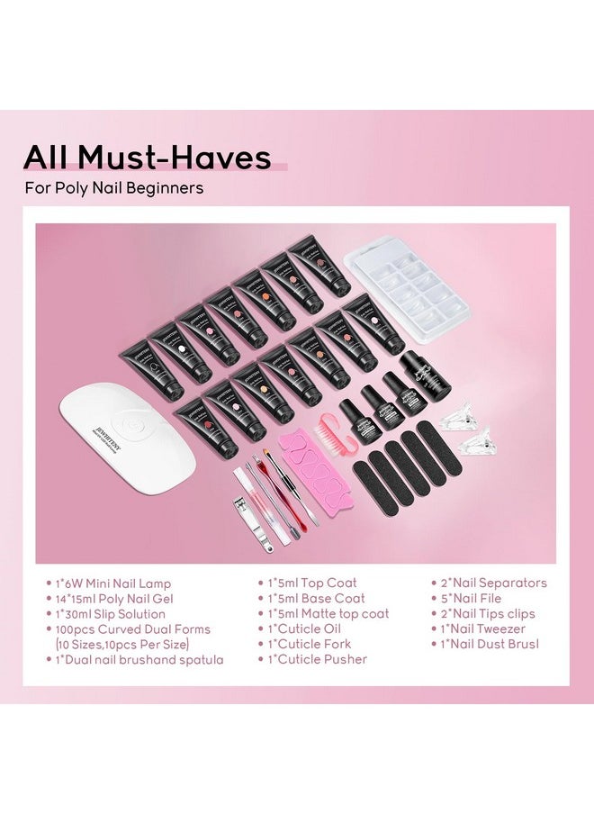 JEWHITENY - JEWHITENY Poly Extension Gel Nail Kit 14 PCS Poly Gel With Mini Nail Lamp Poly Nail Gel Kit with Slip Solution Basic Poly Gel Nail Art Tools Nail Art Design Beginner Kit - Image 1