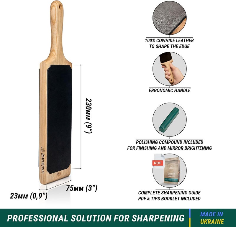 BeaverCraft Leather Strop for Knife Sharpening with Stropping Compound - Knife Strop Kit LS1P1 - Image 2