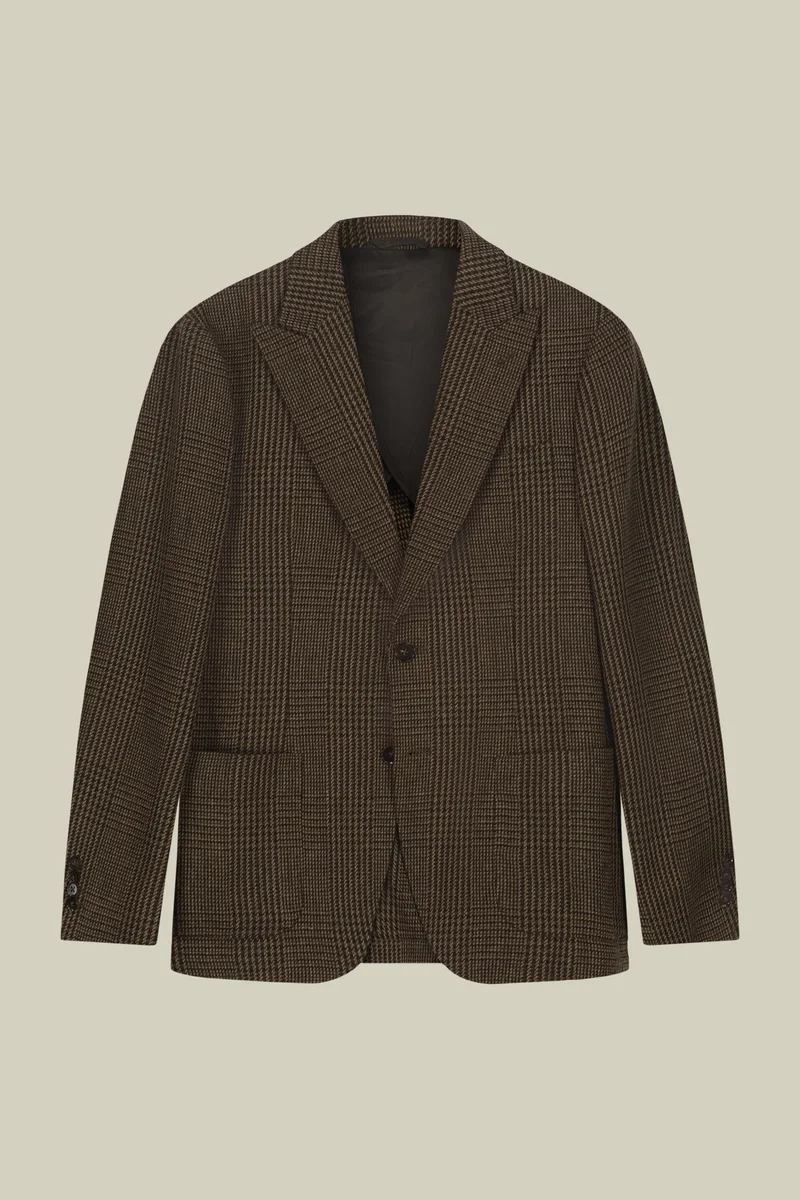 Doppelganger Men's regular fit single-breasted jacket in Prince of Wales check wool blend fabric with peak lapels - Green