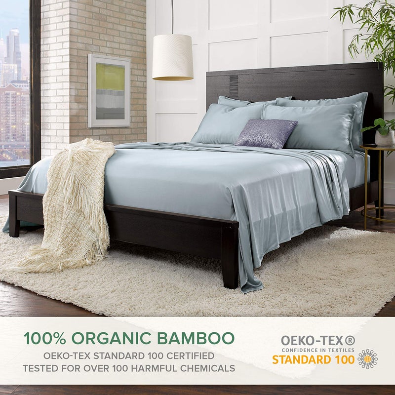 Pure Bamboo Short Queen Sheets by Pure Bamboo for RV Camper (60""x75"") - Genuine 100% Organic Viscose Derived from Bamboo Bed Sheet Set  Soft & Cooling  Lifetime Quality Promise (Short Queen  Sterling Blue)  - Image 2