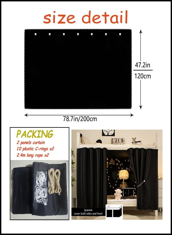 Teanea 2 Panels Blackout Bunk Bed Curtains Tent Privacy Cloth for Twin Men Women Home Dorm Use, Super Blackout Black - Image 2